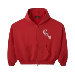 hmdd red chim 10 zip up hoodie